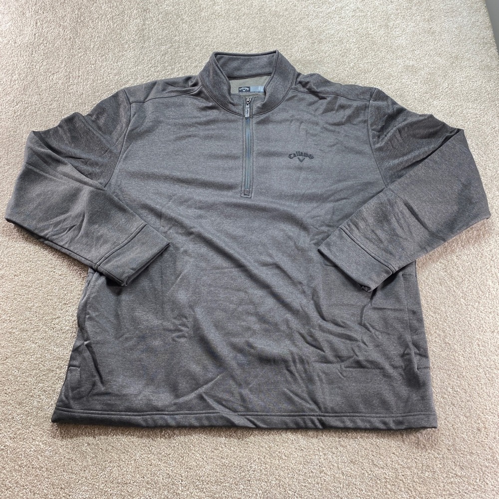 Callaway Quarter Zip Pullover Mens XXL Gray Heather Fleece Lined Golf Sweater